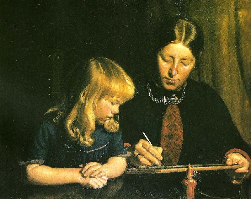 Michael Ancher anna ancher lcerer sin datter helga at tegne oil painting image